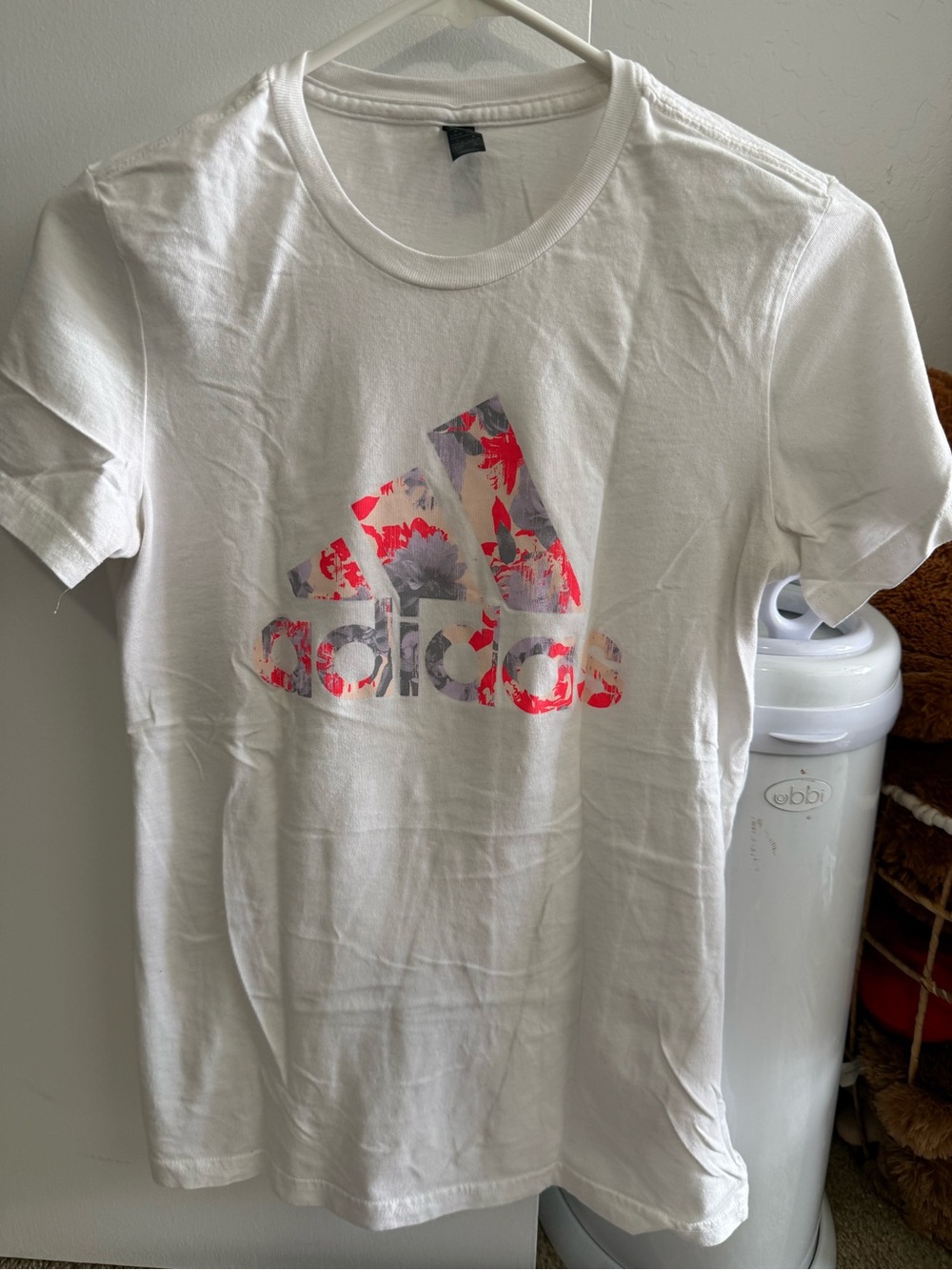 Adidas women’s White Graphic Logo Tee - Floral Accents